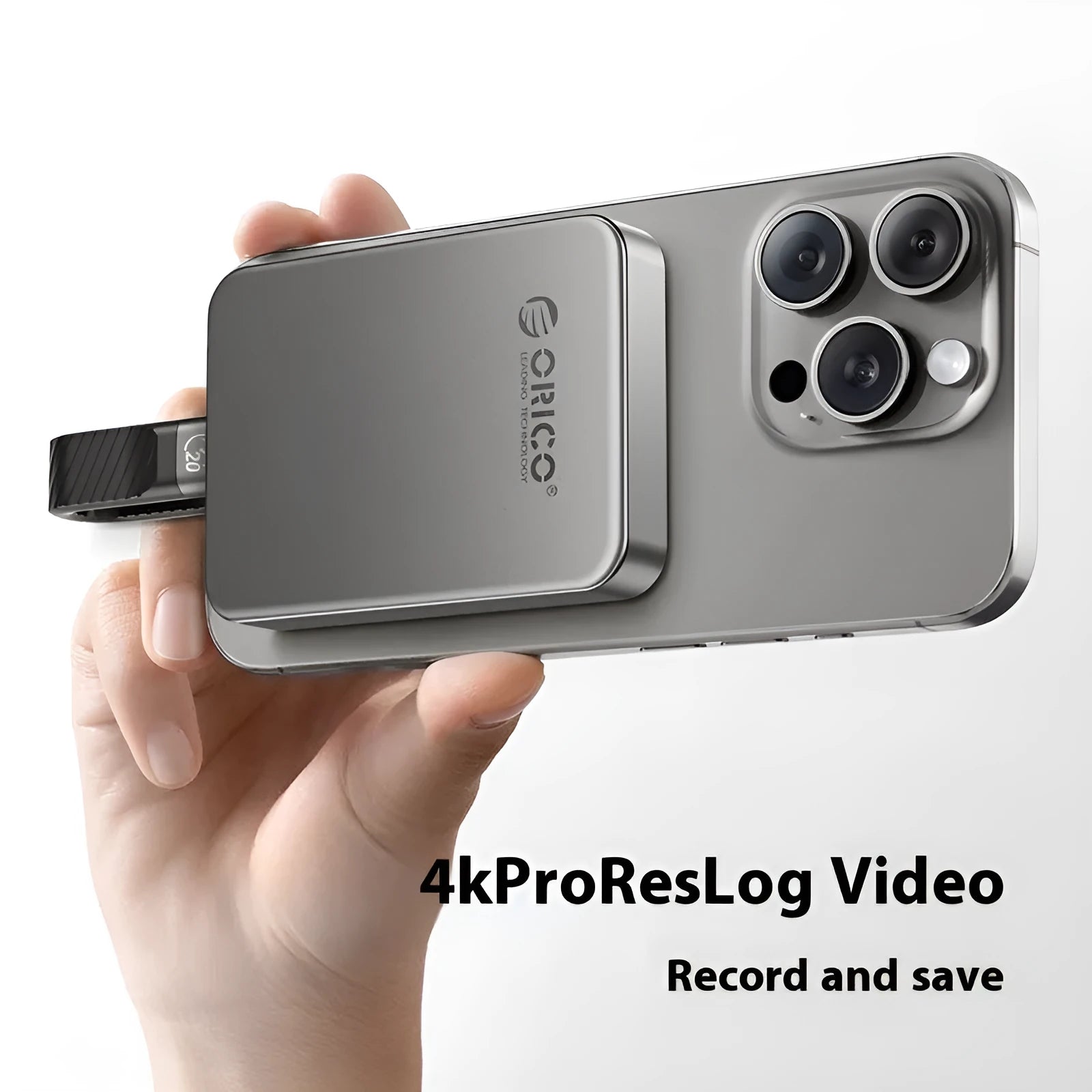 Grey ultra-thin magnetic mobile SSD with C to C cable and magnetic suction ring.