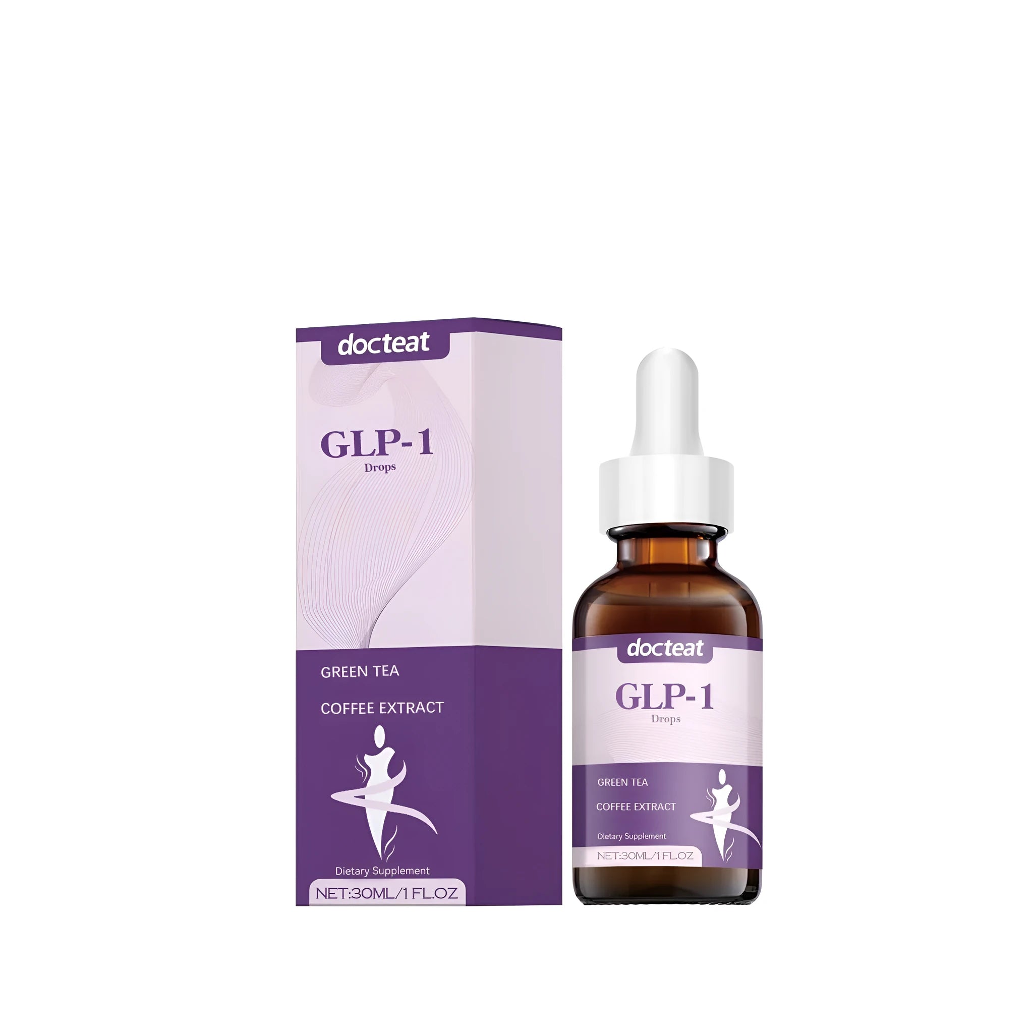 30ml glass bottle of clear liquid dietary supplement droplets with a dropper