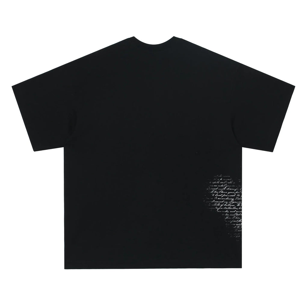 Pure cotton short sleeve t-shirt with American retro hip hop gothic letter pattern in black and white colours