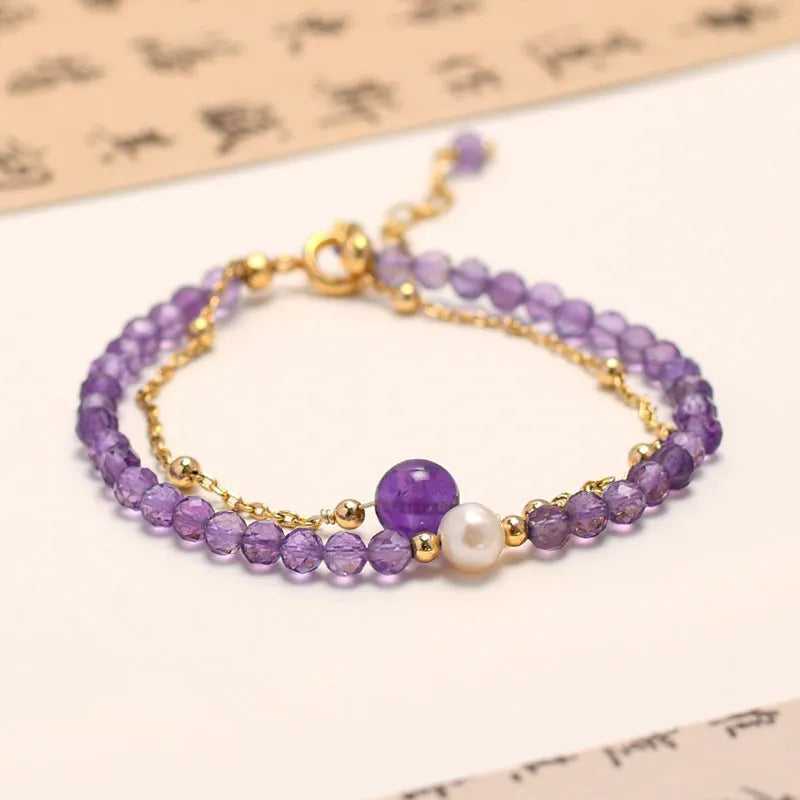 Women's amethyst crystal bracelet with electroplated Chinese style diamond design