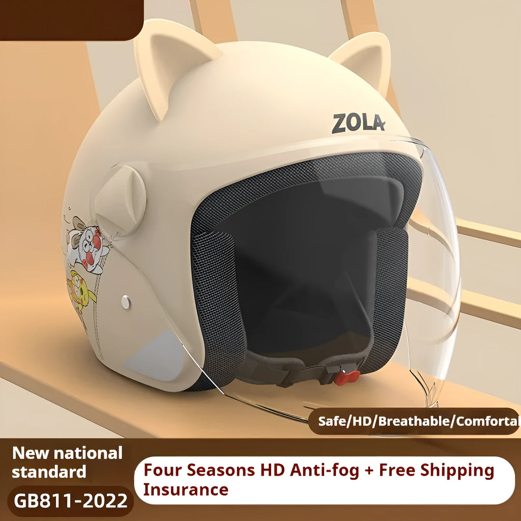 Blue winter electric bicycle helmet with a detachable scarf and a clear anti-fog visor attached.
