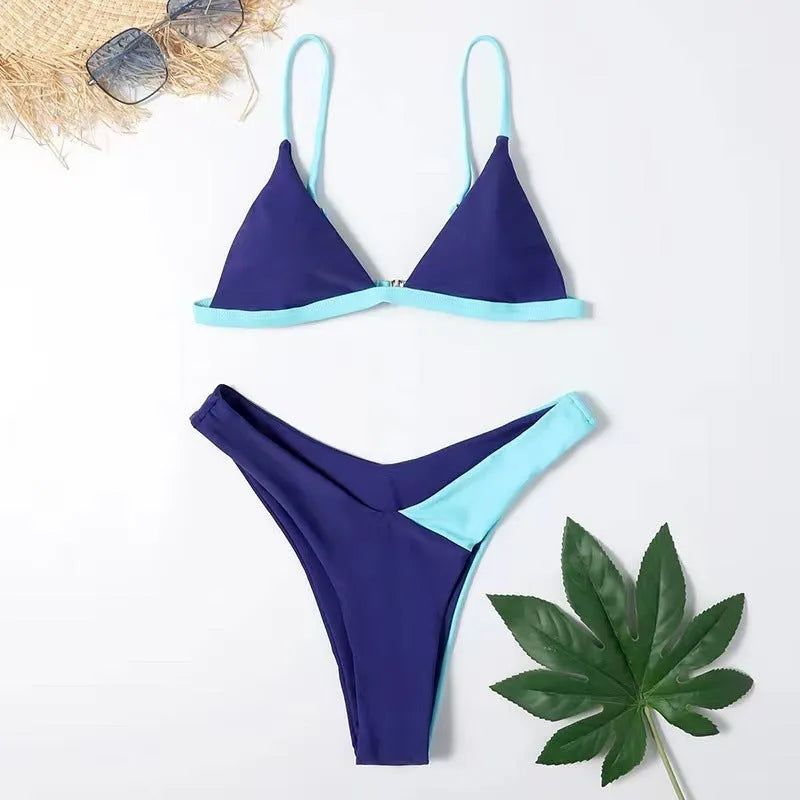 Women's two-piece swimsuit bikini briefs in a pattern print design made from nylon fabric.