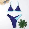 Women's two-piece swimsuit bikini briefs in a pattern print design made from nylon fabric.