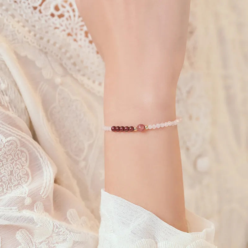 Handmade pink crystal bracelet with 2mm beads and zodiac modelling in 14cm, 15cm, or 16cm lengths
