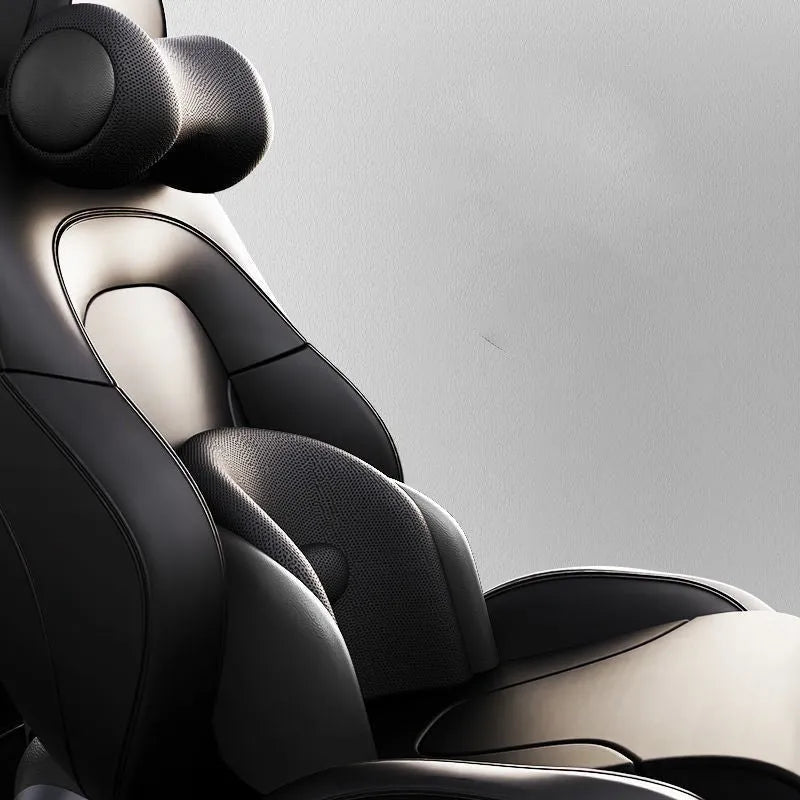 Car electric massage cushion with memory cotton headrest in black colour on car seat