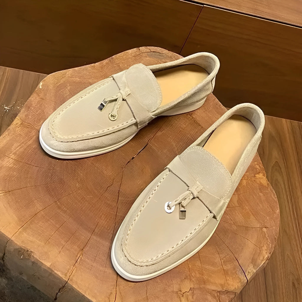 European style gommino slip-on loafers with round toe, high-top design, and decorative sewing lines