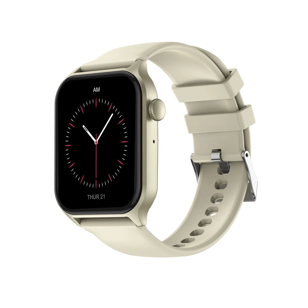 Smart watch on wrist displaying health stats, shown in a choice of colours including black, silver, and rose gold.