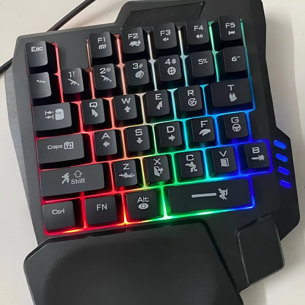 Single-handed mechanical keyboard and mouse set with ABS plastic construction and USB cable