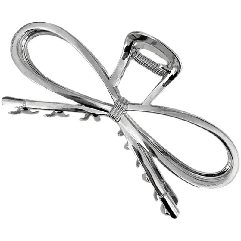Korean style bow barrette hair clip in gold or silver alloy for women's hairstyles