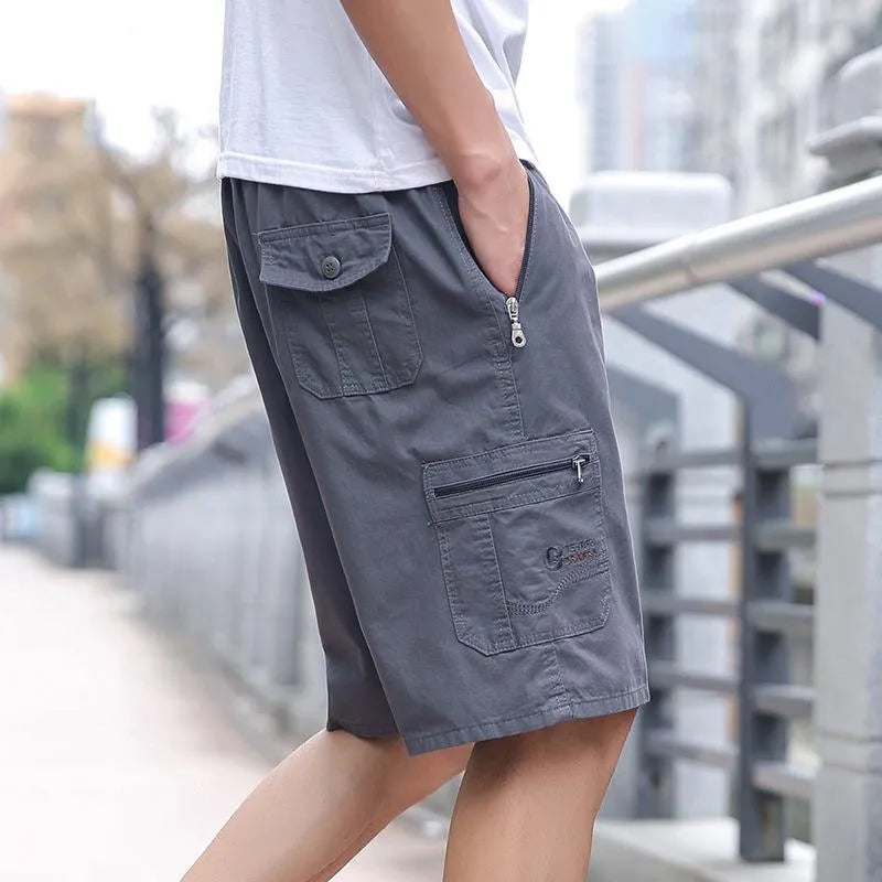 Men's loose straight-leg summer trousers in cotton blend available in multiple colours and extended sizes
