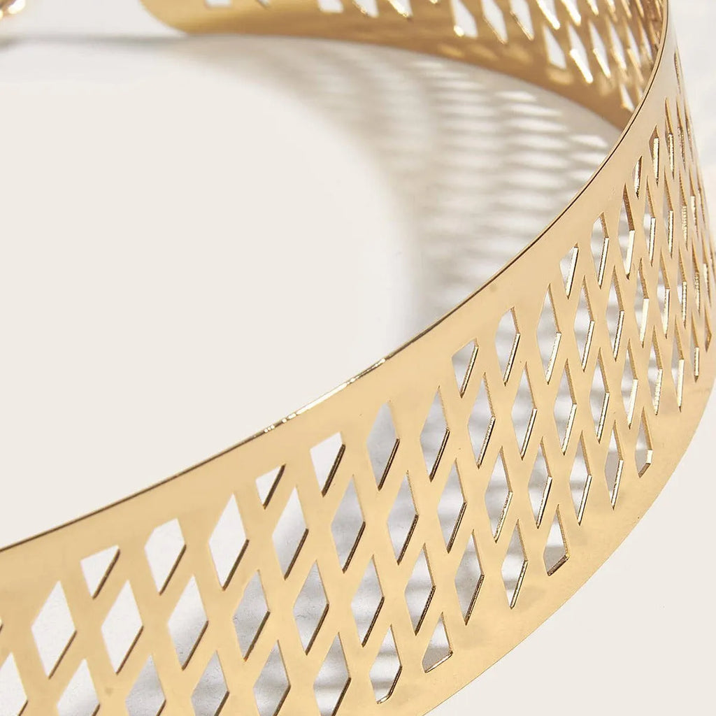 Gold iron waist belt with detailed lantern head design, shown with alloy buckle hook closure.