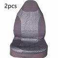 Black quilted automotive seat cover made of PU and polyester fabric, shown with plastic attachment hooks.