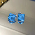 Geometric square water ripple blue earrings in ice blue alloy, unisex Korean style