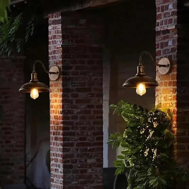 Retro villa courtyard wall lamp in silver or copper finish with right angle or oblique angle mounting options