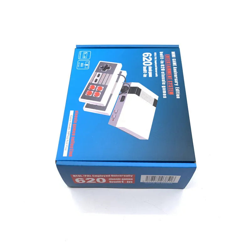 Compact black NES 620 retro game console with two rectangular controllers on a white background.