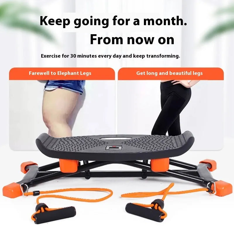 Black JS101A mini fitness skiing machine with elastic hand straps for home exercise