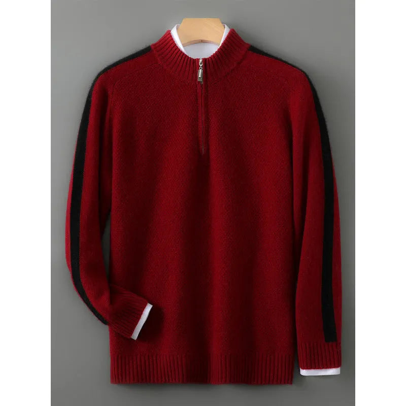 Half zip round neck sheep wool knitted sweater in slim fit for plus sizes