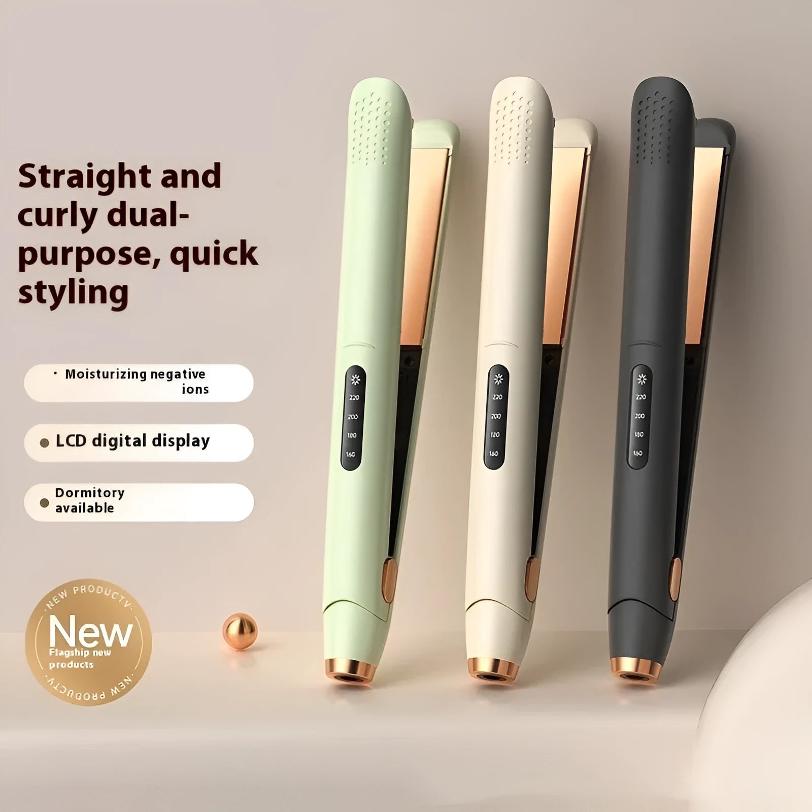 LCD screen hair straightener in almond white colour with digital temperature display
