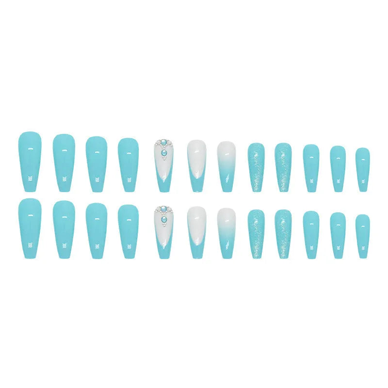 Smart blue diamond colour long ballet false nails with adhesive glue
