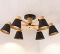 Nordic macaron style ceiling pendant lamp with ironwood frame showing multiple head configuration