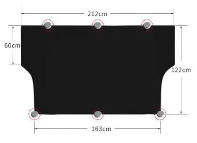 Magnetic car windscreen snow cover in black with silver back, 210x120cm size, six magnets visible