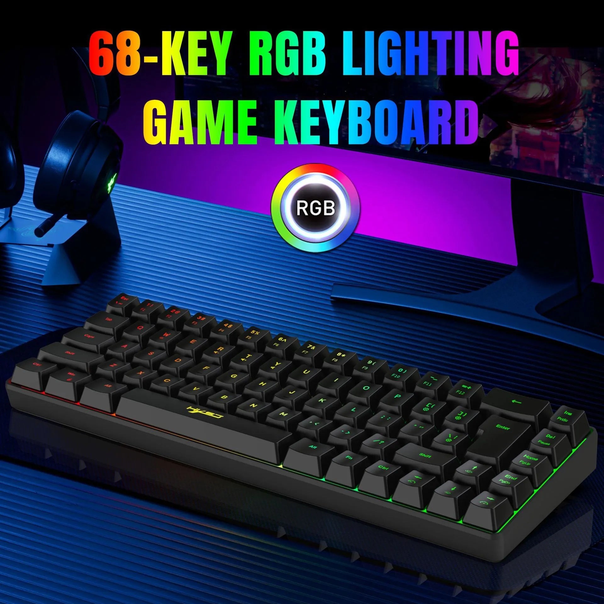 V200 mechanical feeling membrane gaming keyboard compact 68 keys black colour wired USB