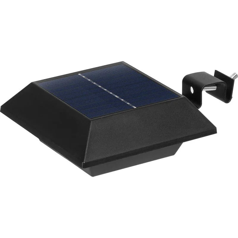 12LED solar panel light with IPX4 waterproof rating, compact 120x50mm design, black shell with warm light option