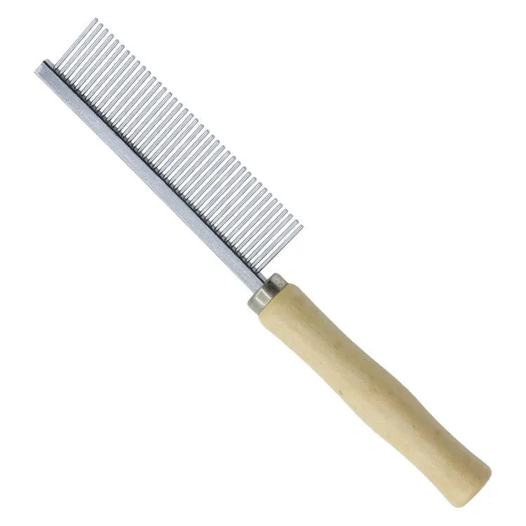 Wooden handle pet grooming comb with round metal teeth for dogs and cats