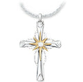 Silver alloy cross pendant with octagonal star detail on ring chain, 22x15mm size