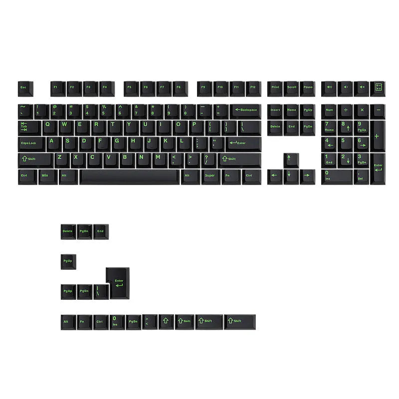 126 piece two-colour engraved plastic key cap set in black and purple for mechanical keyboards
