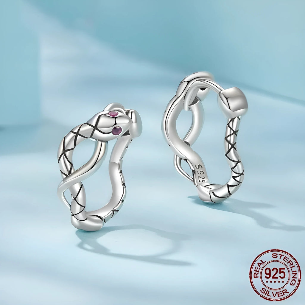 S925 sterling silver snake ear clip earrings in retro animal design for women