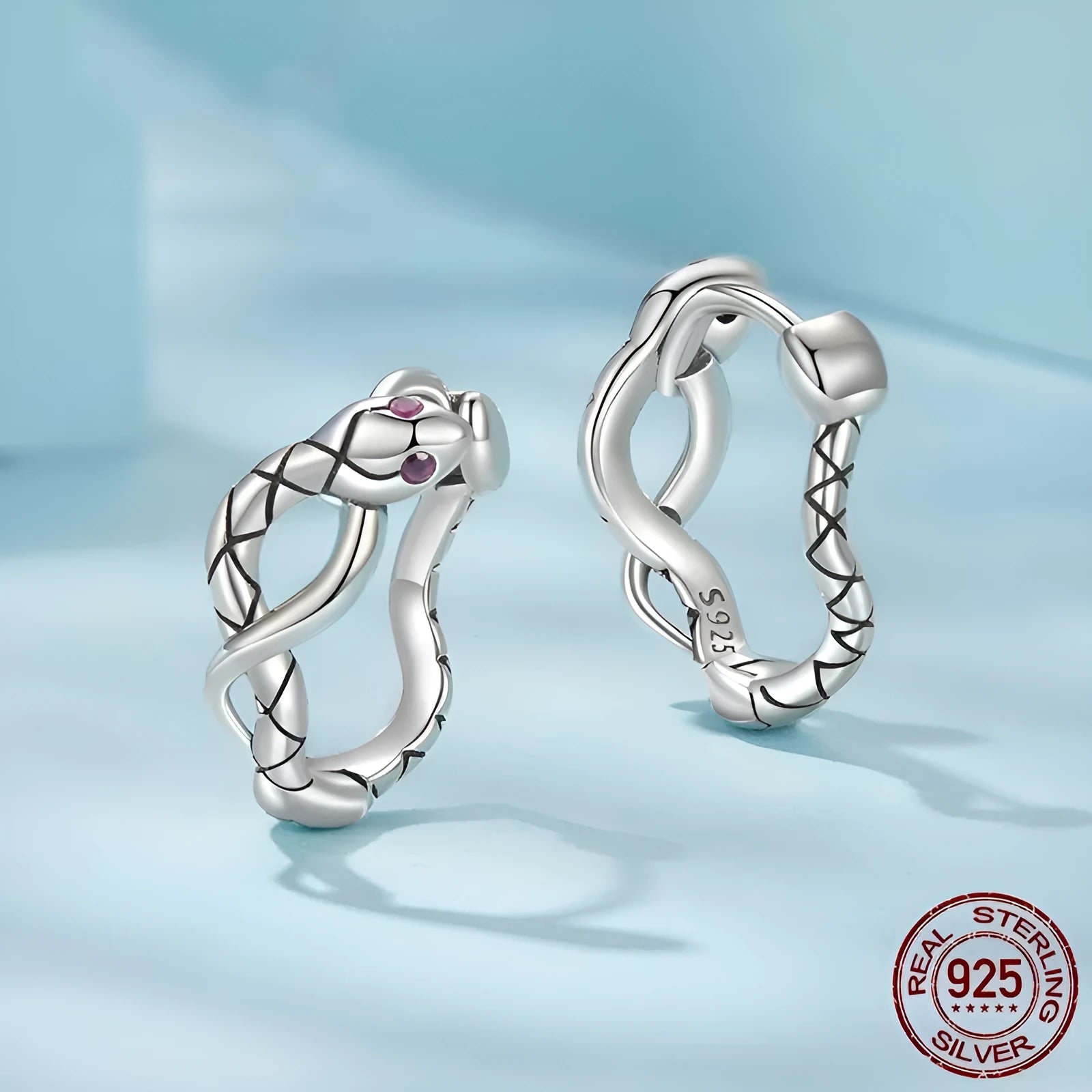 S925 sterling silver snake ear clip earrings in retro animal design for women