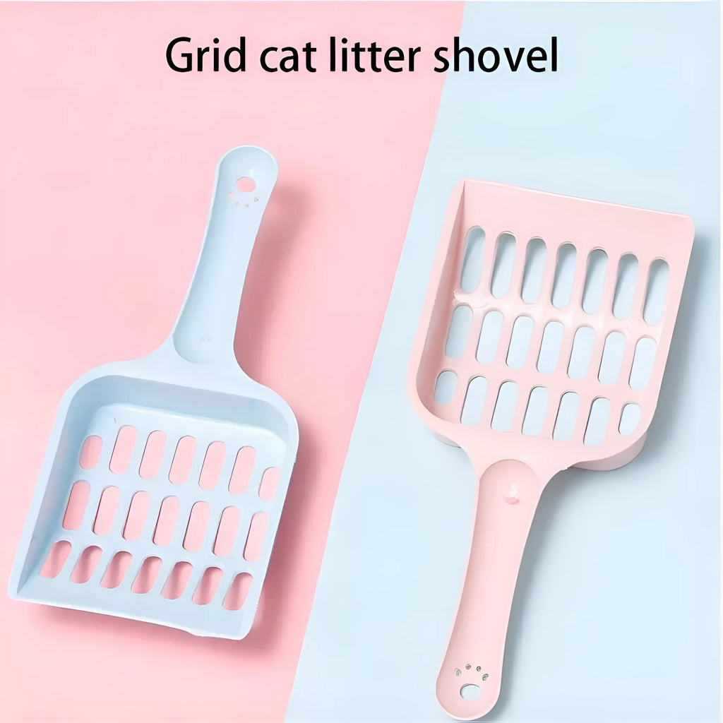 Blue plastic cat litter scoop, 20cm long, for cleaning litter trays.