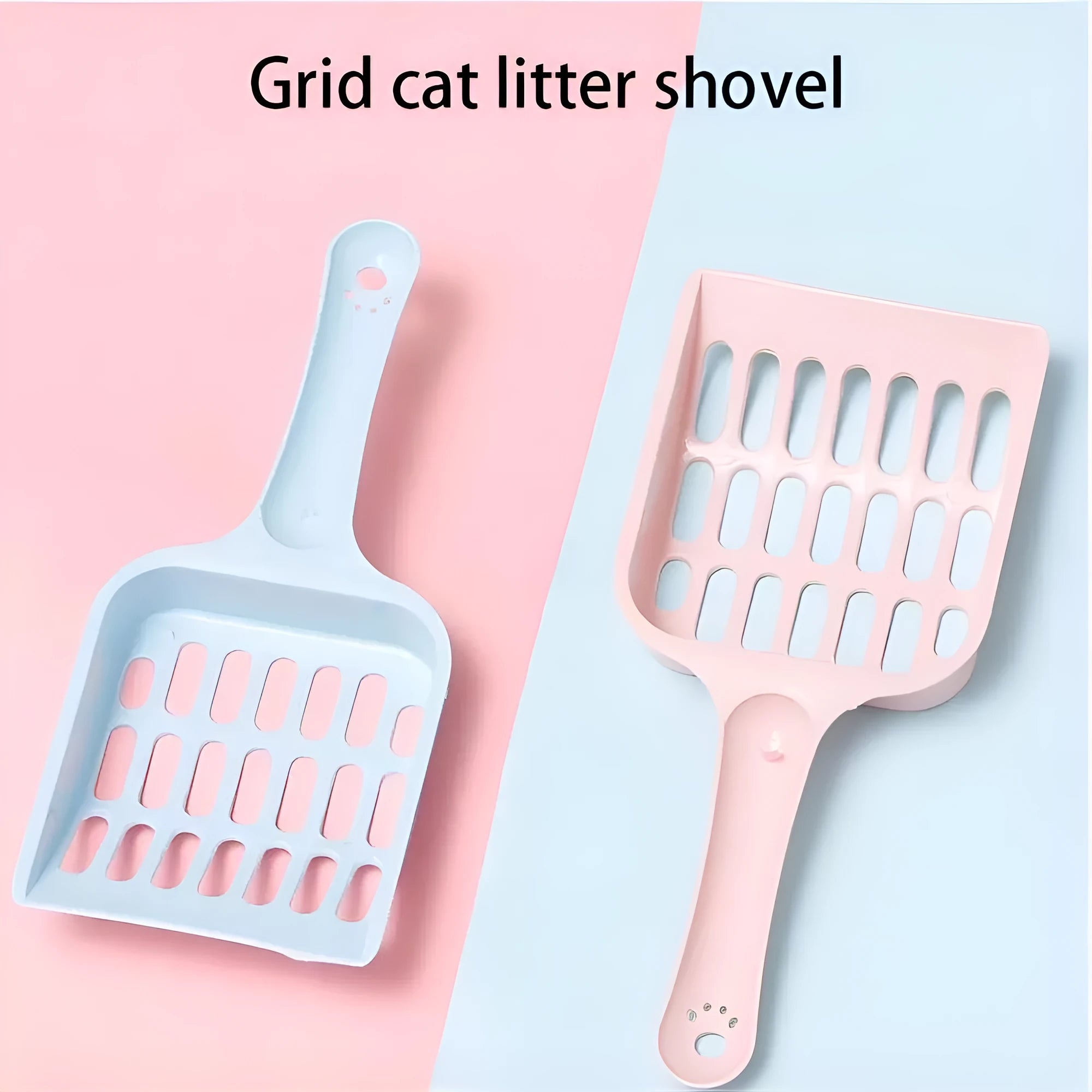 Blue plastic cat litter scoop, 20cm long, for cleaning litter trays.