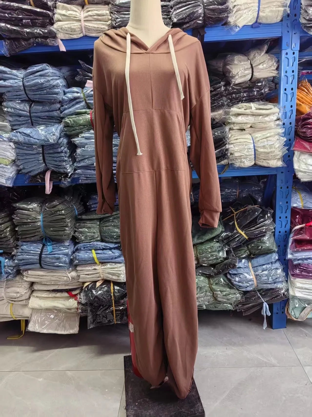 Autumn winter one-piece hoodie jumpsuit for women in solid colour spandex with long sleeves and front pocket