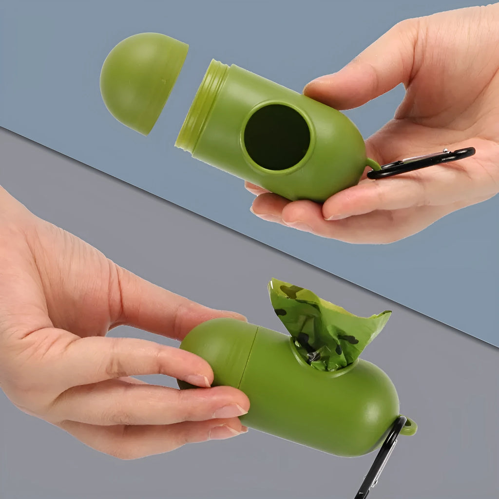 Army green degradable dog poop bags with black bone print, 23x33cm size