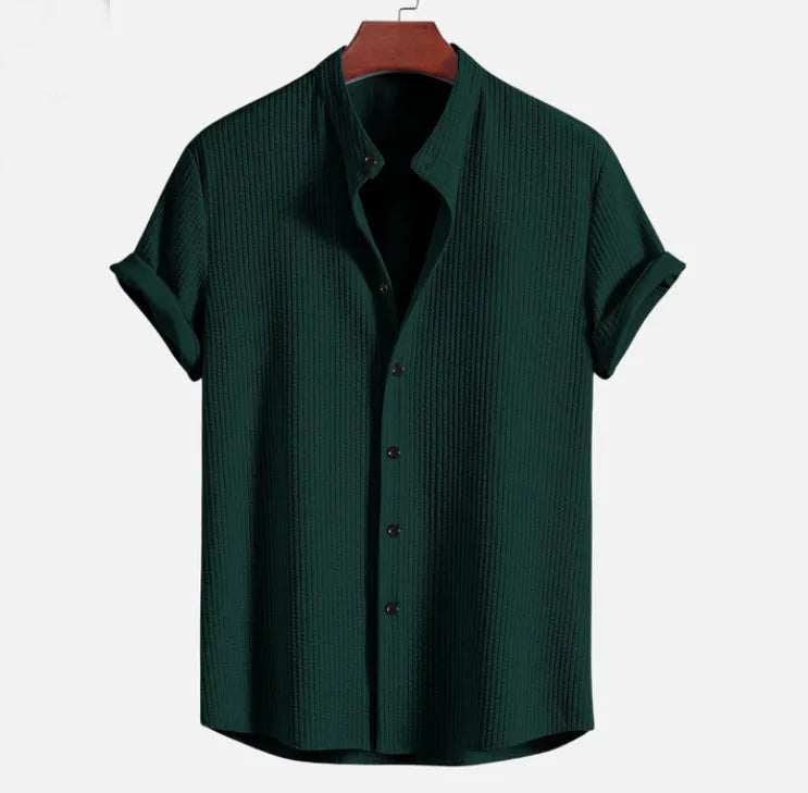 Men's loose fit short sleeve casual shirt in various colours including wine red and light blue