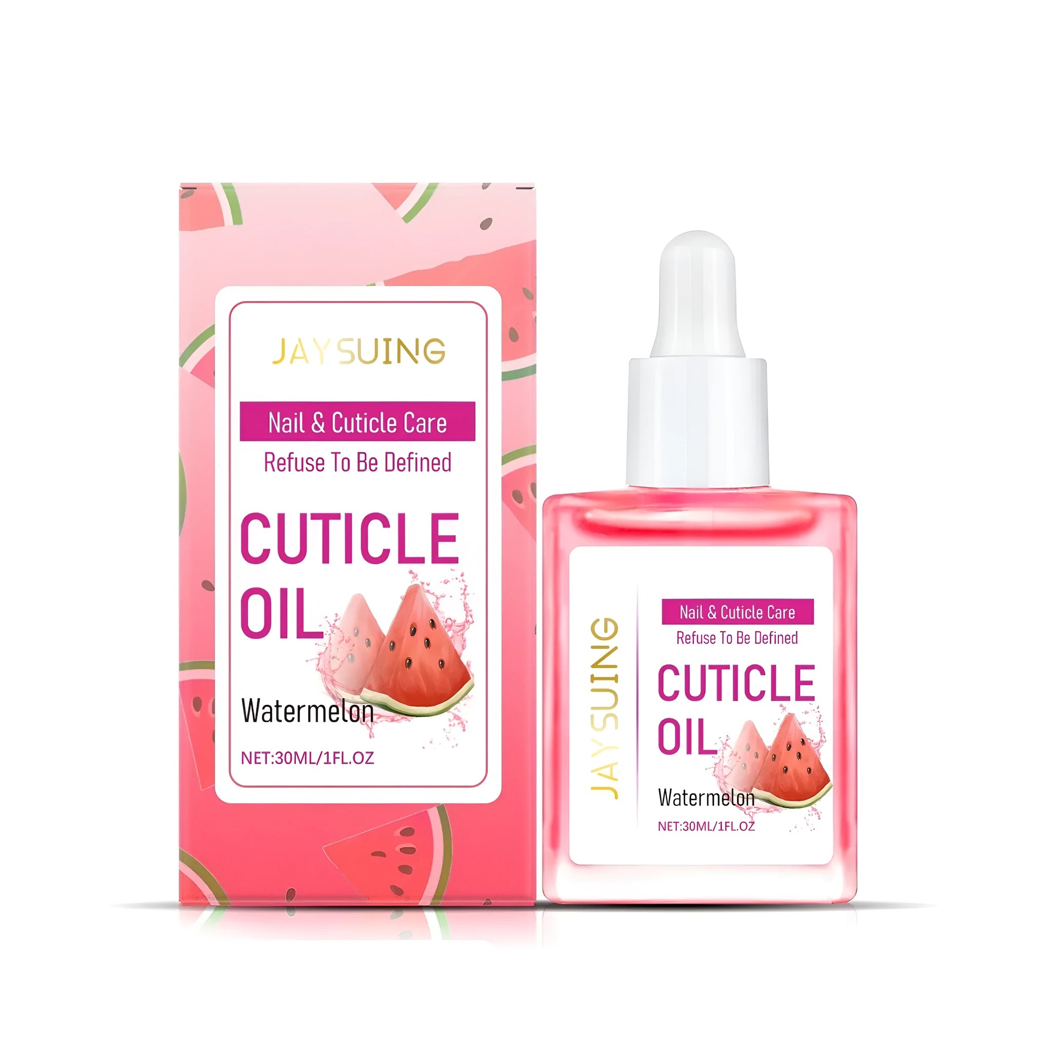 30ml bottle of Watermelon Nail Care Oil with urea and jojoba oil.
