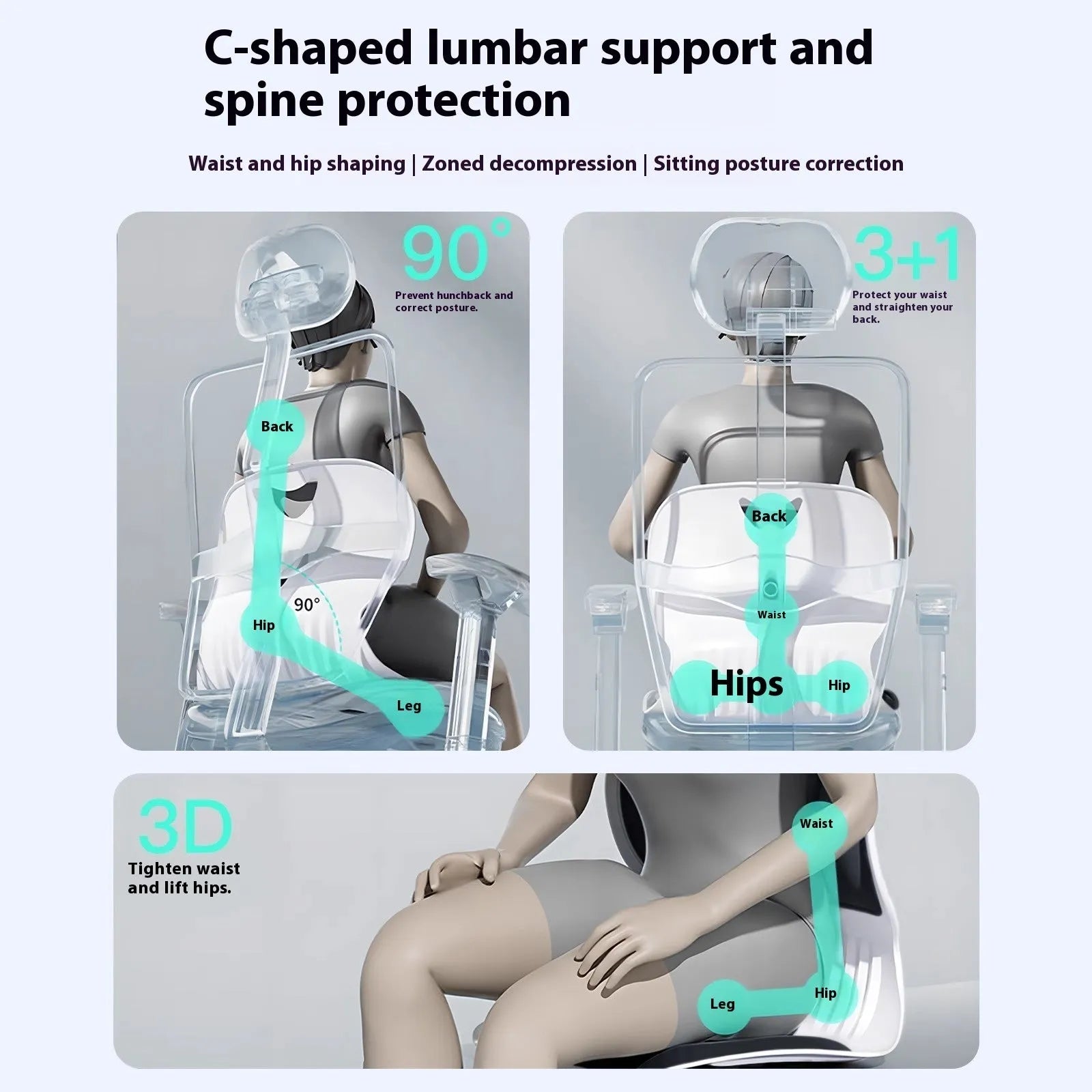 Japanese style lumbar support cushion in grey or black colours for office chair or car seat