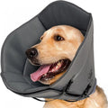 An adjustable polyester pet sterilisation collar or cone, shown in a casual style.