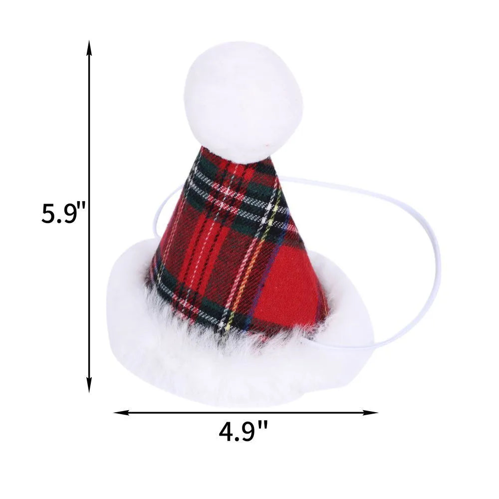 Red plaid Christmas triangle pet towel with embossed pattern, measuring 60x45cm, tied around a dog's neck.