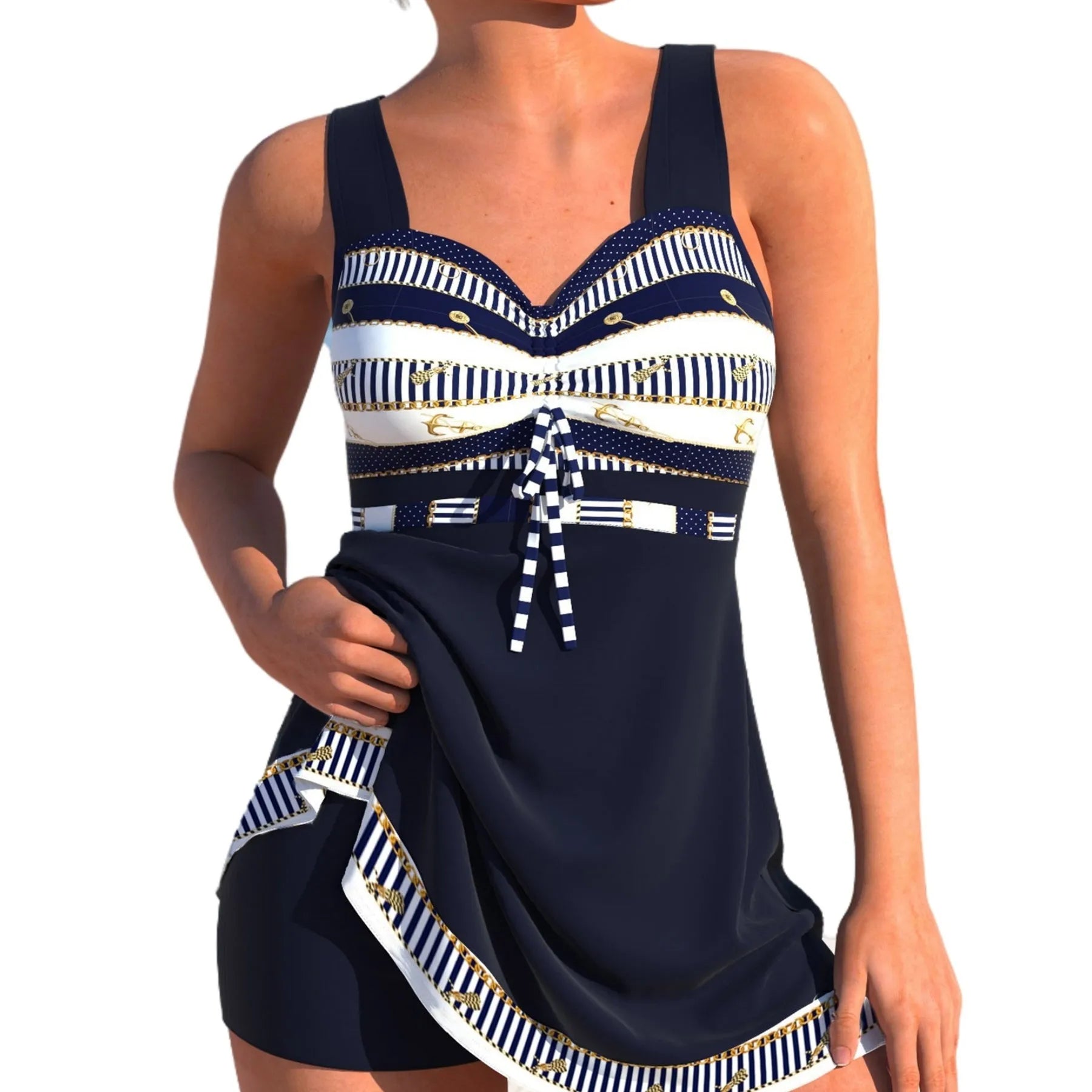 Plus size women's split skirt bikini swimsuit in quick-dry polyester with European styling