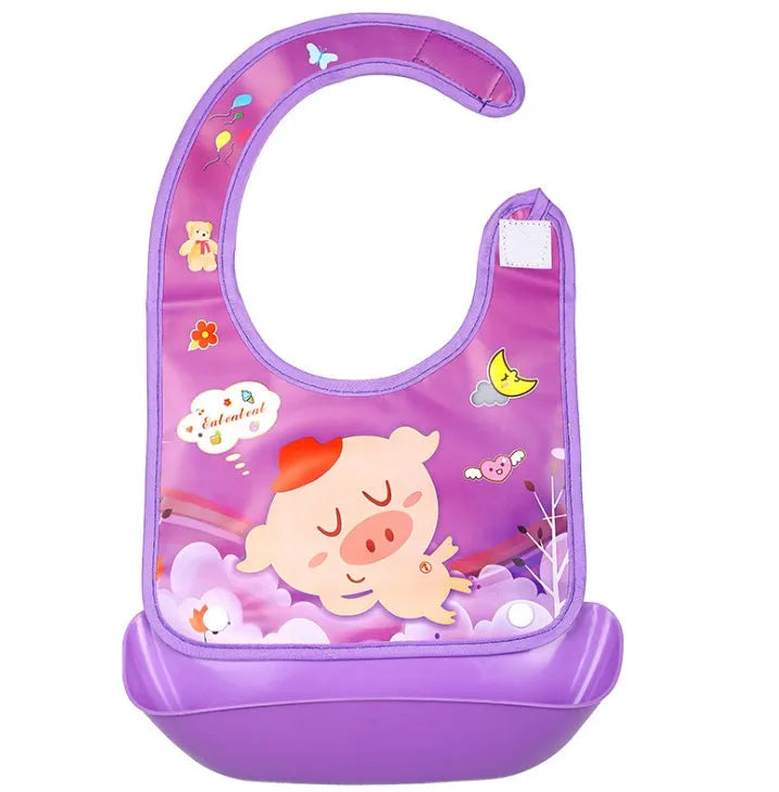 Cartoon baby PVC three-dimensional bib with blue koala design and waterproof silicone pocket