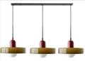 Retro three-head glass chandelier with iron frame in wine red or tea green colour