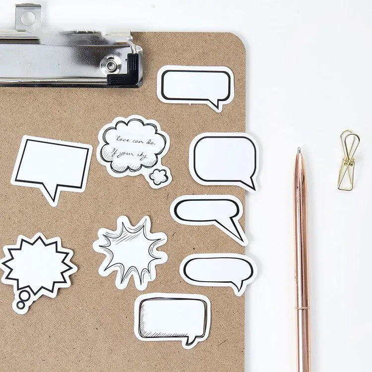 Momo Original boxed stickers featuring hand-drawn account dialog designs in black and white bubble patterns