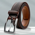 Men's genuine leather casual belt with alloy buckle showing 95 grain pattern