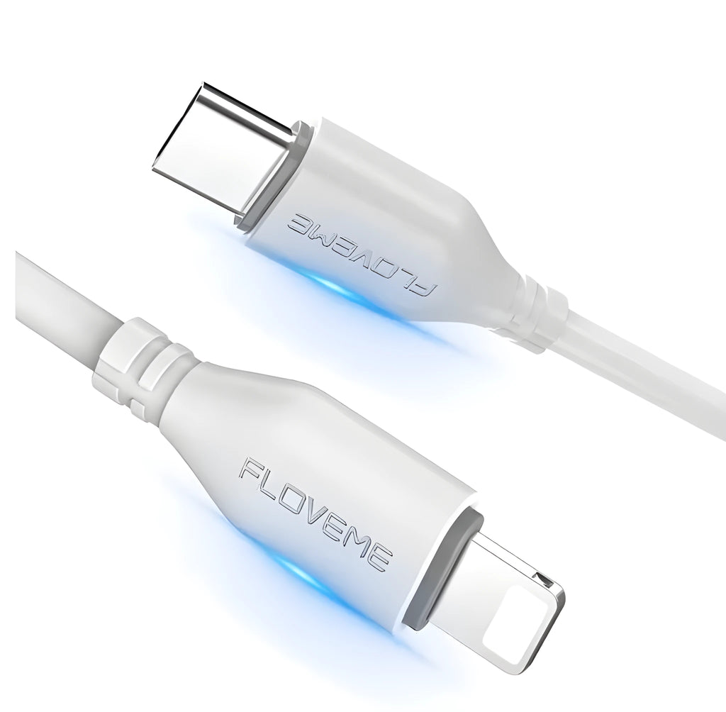 White braided USB-C to Lightning cable measuring 1 metre for iPhone and iPad charging