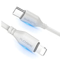 White braided USB-C to Lightning cable measuring 1 metre for iPhone and iPad charging