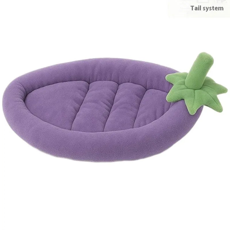 Washable cloth dog bed mat with removable cover in purple, shown in L size.