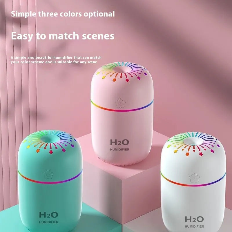 Fireworks pattern USB mini humidifier in green colour with water tank and compact design for desktop use